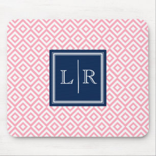 Mousepad Padrão e Monograma de Diamantes Rosa
