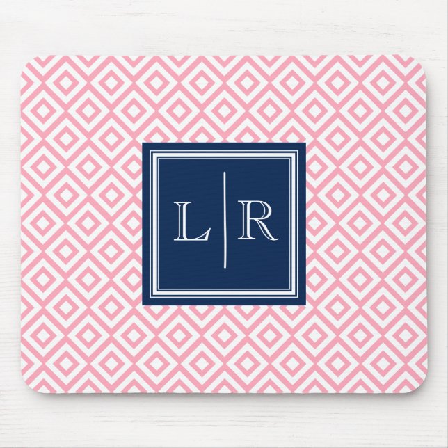 Mousepad Padrão e Monograma de Ouros Rosa (Frente)