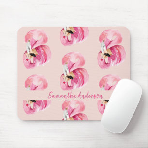 Mousepad Padrão e nome do Flamingo cor de água rosa exót