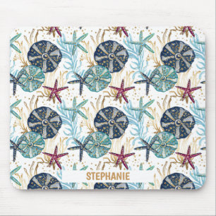 Mousepad Padrão Elegante de Tesouros Azuis e Dourados do Oc