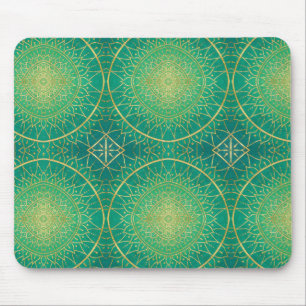 Mousepad Padrão Elegante Dourado de Mandala Verde Emerald