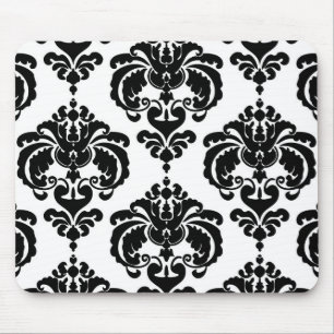 Mousepad Padrão Elegante Moderno de Damasco Preto e Branco