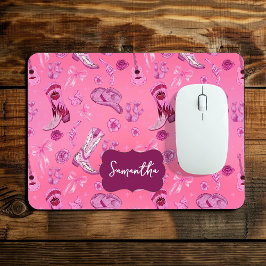 Mousepad Padrão estético de garota country coquette rosa fo