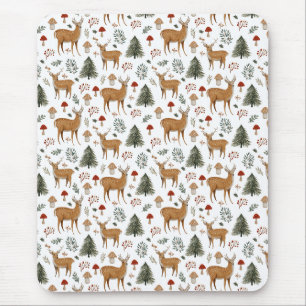 Mousepad Padrão Festivo de Natal Vintage com Veado na Flore