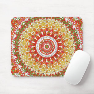Mousepad Padrão Fiesta Mandala em Vermelho, Amarelo e Verde