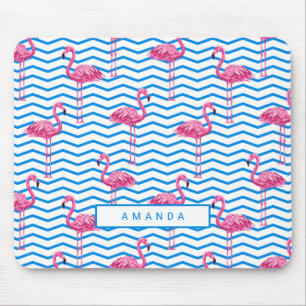 Mousepad Padrão Flamingo Chevron com Nome