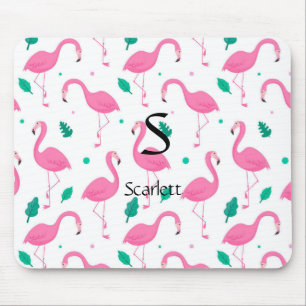 Mousepad Padrão Flamingo Monograma e Nome Personalizado