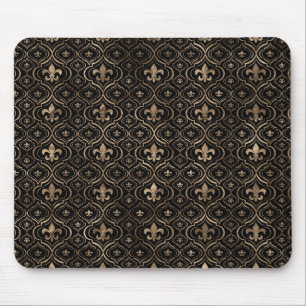 Mousepad Padrão Fleur-de-lis preto e ouro