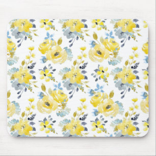Mousepad Padrão Floral Amarelo de Aquarela