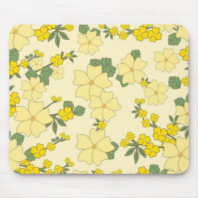 Mousepad Padrão Floral Amarelo de Primavera (Frente)