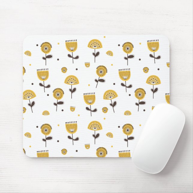 Mousepad Padrão Floral Amarelo do meio século (Com mouse)