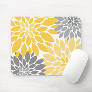 Mousepad Padrão Floral Amarelo e Cinza