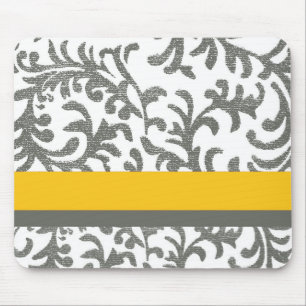 Mousepad Padrão Floral Amarelo e Cinza