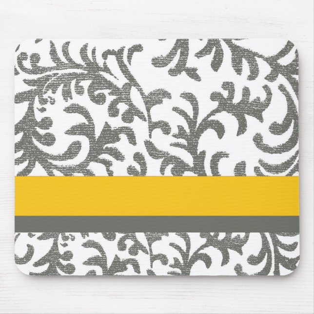 Mousepad Padrão Floral Amarelo e Cinza (Frente)