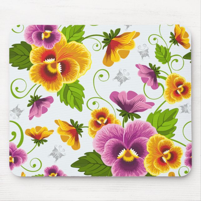 Mousepad Padrão floral amarelo e rosa (Frente)