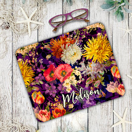 Mousepad Padrão floral amarelo púrpura elegante