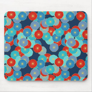 Mousepad Padrão floral Art Deco - azul, turquesa e vermelho