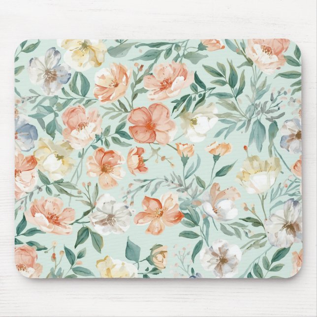 Mousepad Padrão Floral Azul Aquarela de Prado de Flores Sil (Frente)