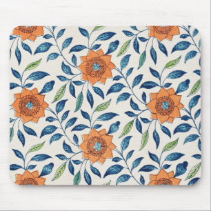 Mousepad Padrão Floral Azul e Laranja