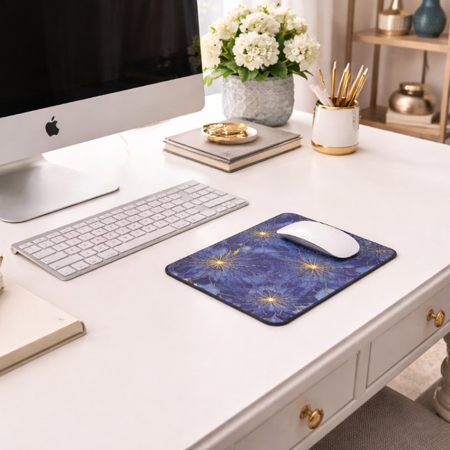 Mousepad Padrão Floral Azul Moderno Dourado (Criador carregado)