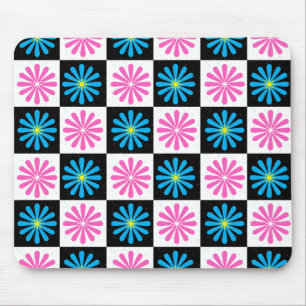 Mousepad Padrão Floral Azul-Rosa Geométrico