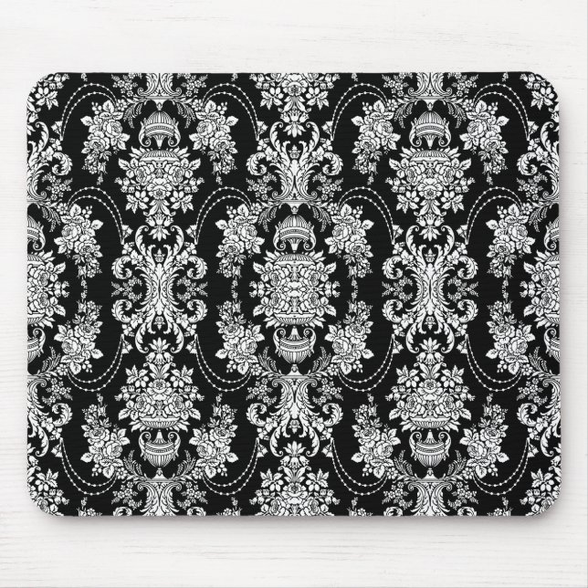 Mousepad Padrão Floral Barroco Preto E Branco (Frente)