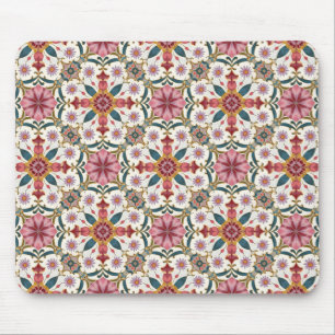 Mousepad Padrão Floral Boho em Vermelho, Rosa e Turquesa