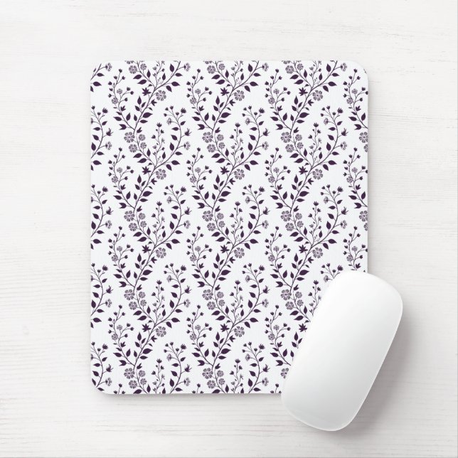 Mousepad Padrão Floral Boho Moderno Ameixa Branco (Com mouse)