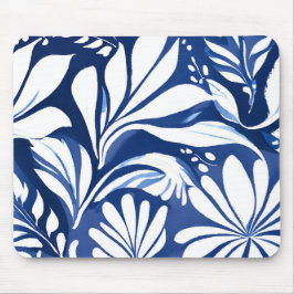 Mousepad Padrão Floral Botânico em Aquarela Azul
