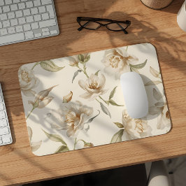 Mousepad Padrão Floral Branco Delicado em Aquarela