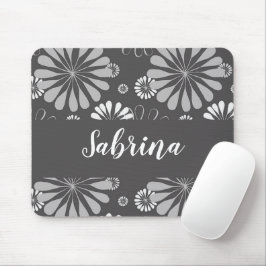 Mousepad Padrão floral branco e cinza