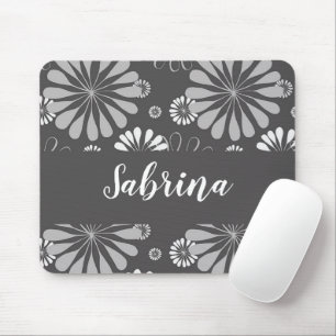 Mousepad Padrão floral branco e cinza