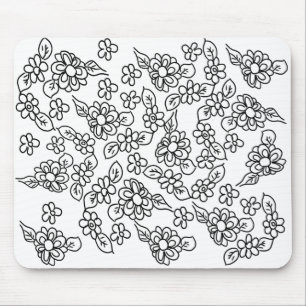 Mousepad Padrão floral branco e preto