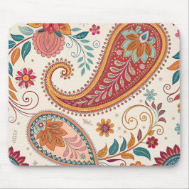 Mousepad Padrão Floral Branco Paisley Boho Vibrante