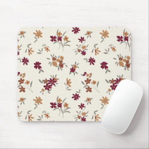 Mousepad Padrão Floral Cinza Dourada Maroon Ditsy