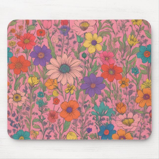 Mousepad Padrão floral colorido a rosa (Frente)