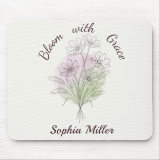 Mousepad Padrão Floral Cosmos Botânico Nome Personalizado