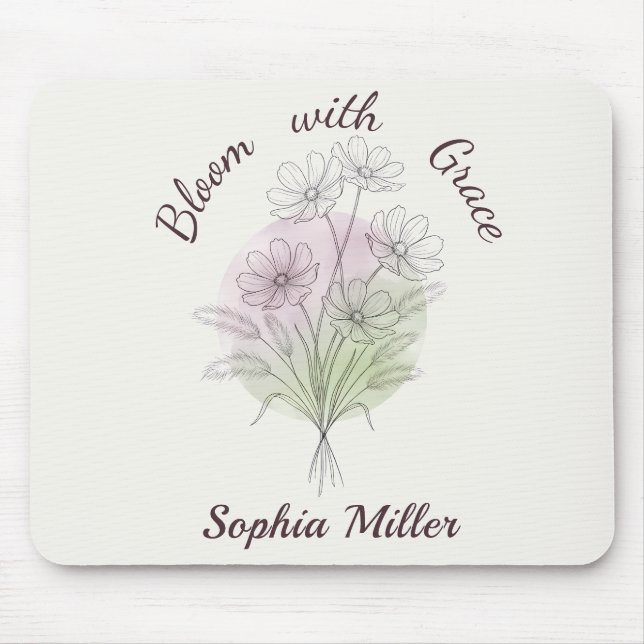 Mousepad Padrão Floral Cosmos Botânico Nome Personalizado (Frente)