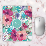 Mousepad Padrão Floral de Aquarela Feminina Personalizada<br><div class="desc">Uma pastilha vibrante colorida de padrão aquoso floral cor-de-rosa,  fuchsia,  magenta,  aqua,  turquesa e roxo faz um salto colorido para sua casa,  escola ou escritório. Personalize com seu monograma editando o texto de exemplo no modelo de design.</div>