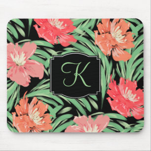 Mousepad Padrão Floral de Cores Aquáticas Tropicais com Mon