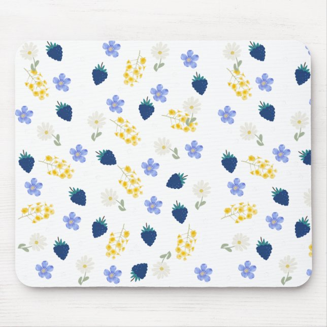 Mousepad Padrão Floral de Flor Silvestre e Amora (Frente)