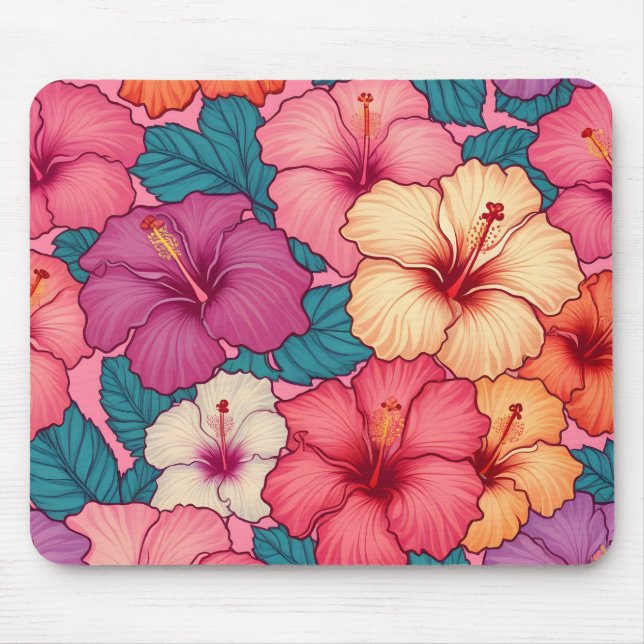 Mousepad Padrão floral de hibisco tropical (Frente)