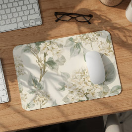 Mousepad Padrão Floral de Hortênsia Branca Suave