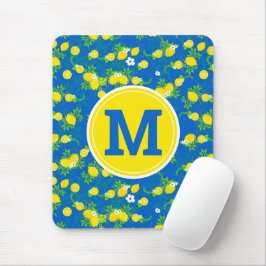 Mousepad Padrão Floral de Limões Azuis e Amarelos de Verão