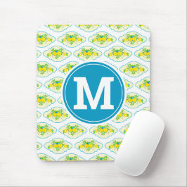 Mousepad Padrão Floral de Limões Azuis e Amarelos de Verão