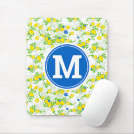 Mousepad Padrão Floral de Limões Azuis e Amarelos de Verão