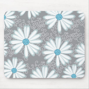 Mousepad Padrão Floral de Margarida Selvagem Branca de Turq