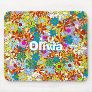 Mousepad Padrão Floral de Monograma ou Nome Personalizado