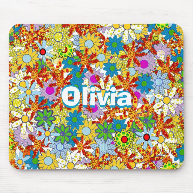 Mousepad Padrão Floral de Monograma ou Nome Personalizado (Frente)
