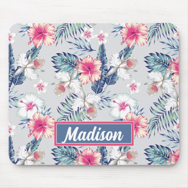 Mousepad Padrão Floral de Orquídea Tropical (Frente)